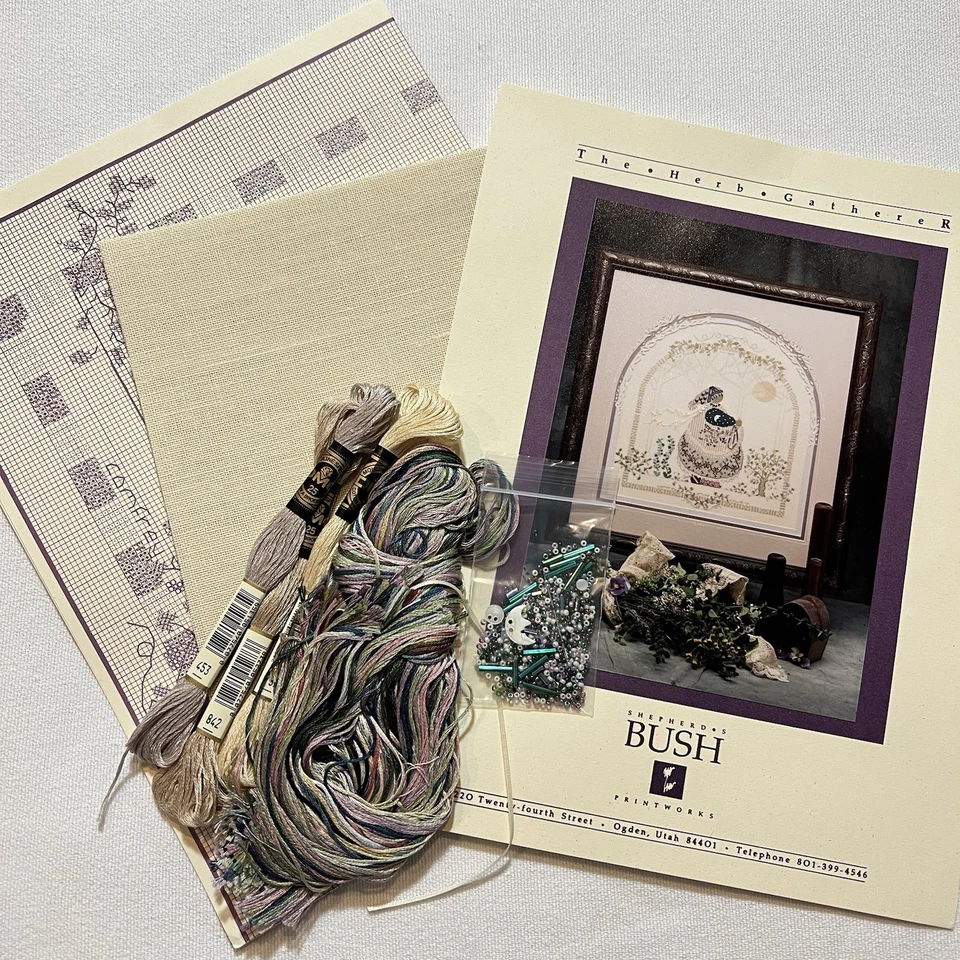 Shepherd's Bush The Herb Gatherer Cross Stitch Kit Linen Buttons Beads Floss - Image 1 of 2