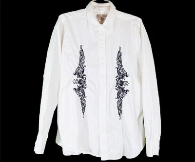 Indigo Joe (XXL) Western Cowboy White 100% Cotton Buttoned Shirt Embroidered - Image 1 of 4
