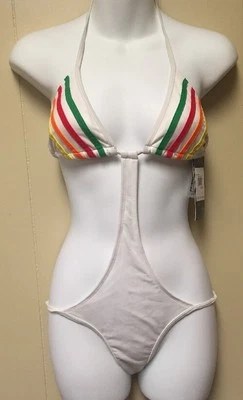 NWT COOGI WHITE RAINBOW SIGNATURE MONOKINI SWIMSUIT SIZE S (Retail-$120)(G) - Image 1 of 3