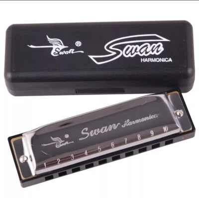 Swan Harmonica, 10 Holes in C, Silver with Case, NEW, Unused - Image 1 of 4