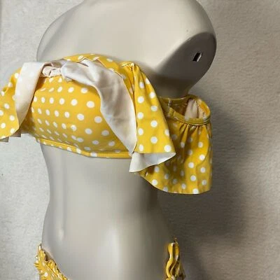 Conjunto de bikini CABANA DEL SOL talla pequeña volantes fuera del hombro lunares amarillo blanco Foto 1 de 4