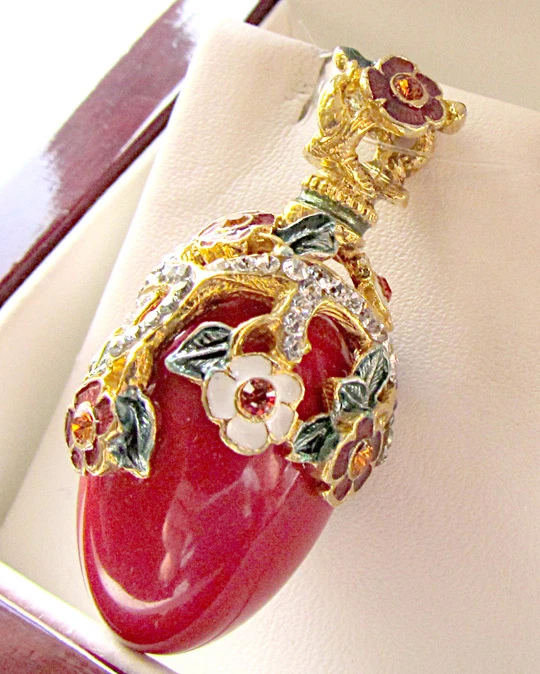 SALE ! SUPERB RUSSIAN ENAMEL EGG PENDANT STERLING SILVER 925 & 24K GENUINE CORAL - Image 1 of 1
