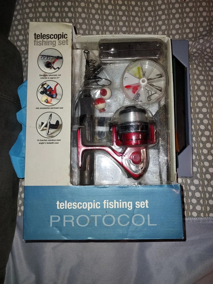 PROTOCOL Juego de Pesca Telescópico, Kit, Caña 54", Carrete, Ganchos, Multiherramienta Nuevo #8512 Foto 1 de 4