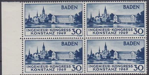 BADEN - FRANCE ZONE 1949 Mi. 46 KONSTANZ - LUXUS 4-BLOCK - **postfrisch** - Picture 1 of 1
