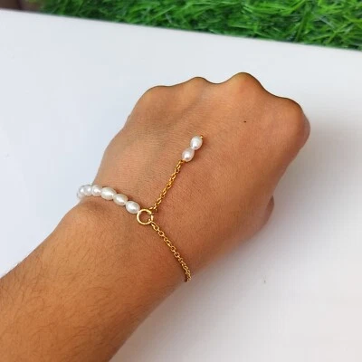 Smooth Freshwater Pearl Beads Half Chain Bracelet Pearl Jewelry Gift for Wife - Image 1 of 2