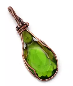 Peridot Pendant Copper Wire Wrapped Handmade Jewelry Pendant 2.15" - Picture 1 of 7