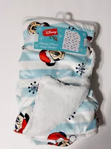 Disney Mickey Baby Blanket Christmas Holiday White Blue Throw 30x40” Gift - Picture 1 of 5