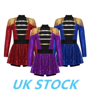 AU Girls Halloween Circus Ringmaster Costume Sequin Lion Tamer Leotard Dress - Picture 1 of 48