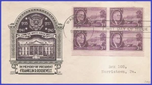 USA2 # 932 ADDR CACHET CRAFT FDC BL4 F.D.R. e Casa Bianca - Foto 1 di 1