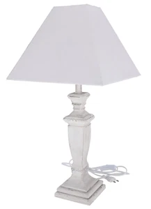 Lampada stile Shabby Chic da tavolo paralume in tessuto base legno lume 1 luce h - Foto 1 di 4
