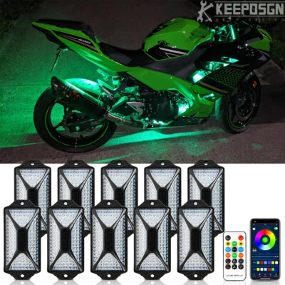 For Kawasaki Ninja 650 400 300 ZX-10R ZX-4RR 10 Pods RGB 240 LED Rock Lights Kit - Image 1 of 4
