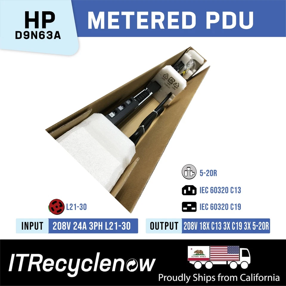 Nuevo L21-30P Medido 18xC13 3xC19 3x5-20R 3Ph 208V 8,6 kVA HP D9N53A PDU 24 Tomas Foto 1 de 4