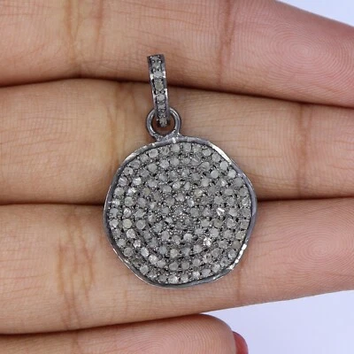 Natural Pave Diamond Chips pendant 925 Silver oxidized Handmade Pendant jewelry - Image 1 of 4