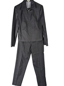 Amanda Smith Women size 6 Black Denim Pant Suit Blazer Jacket Pants 2 Piece Zip - Picture 1 of 15