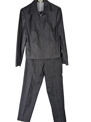 Amanda Smith Mujer Talla 6 Negro Denim Pantalón Traje Blazer Chaqueta Pantalones 2 Piezas Cremallera Foto 1 de 4