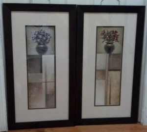 Pair Michael Marcon framed prints sonoma 26 1/2" x 14 1/2" floral vase design - Picture 1 of 11