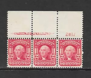 U.S. SCOTT 319 MNH PLATE NUMBER STRIP/3 - 1903 2c CARMINE - SECOND BUREAU ISSUE - Picture 1 of 2