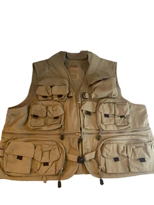 Master Sportsman Fishing Vest Mens XL Brown Pockets Zip Fly - Picture 1 of 5