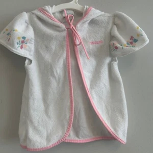 Vintage OshKosh Hooded Terry Cover Up Floral Applique White Pink Trim Size 4 - Picture 1 of 6