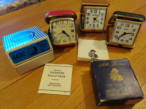 Lot of 3 Vintage Travel Alarm Clock Seth Thomas Westclox Linden - VG+ Cover