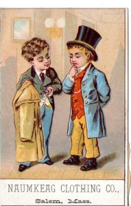 B1-75993 Original 1880s Trade Card Naumkeag Clothing Co Salem Mass boys in suits - Picture 1 of 2