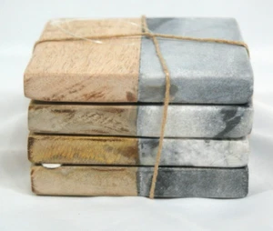 Posavasos de mármol y madera de lujo, juego de 4 nuevos - Imagen 1 de 4