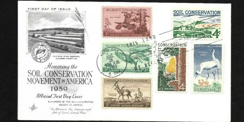 US FDC 1959 Soil Conservation + 5 Related Stamps Artcraft Unaddr Scott 1133 | - Image 1 of 1