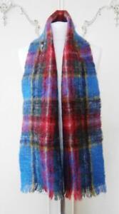 Vintage 1970's Blue, Red & Black Tartan Mohair & Wool Scarf by Macbeth  VGC
