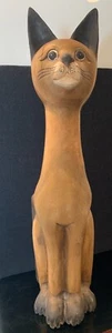 LARGE 20TH CENTURY CARVED SOLID WOOD FOLK ART CAT SCULPTURE,  30 IN. HEIGHT ! - Picture 1 of 24