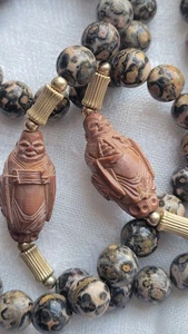 Vintage 38" Leopard Skin Jasper Stone Necklace Carved Silver Filigree Clasp - Picture 1 of 24