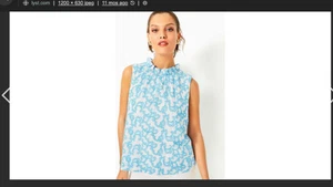 Top Lilly Pulitzer Dahliana talla L blanco azul bordado sin mangas lazo con volantes - Imagen 1 de 12