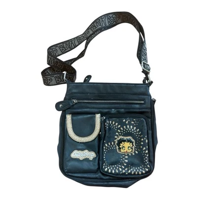Bolso Bandolera Betty Boop Negro Brillo Multi Bolsillo Correa Ajustable  Foto 1 de 4