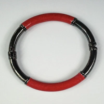 Brazalete Brazalete Vintage Milor Rosa Esmalte Plata Esterlina Ovalado Bisagras Italia Foto 1 de 4