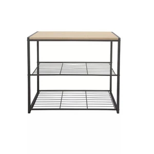 Brightroom Modern Metal Wood 2 Shelves Shoe Rack Storage Adjustable Black - Picture 1 of 11