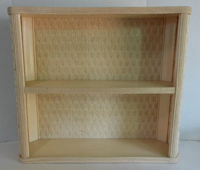 Vtg MCM Hanging Wall Shelf Wicker Bathroom Organizer Beige 17.5" X 19.25"X 5.5" - Image 1 of 4
