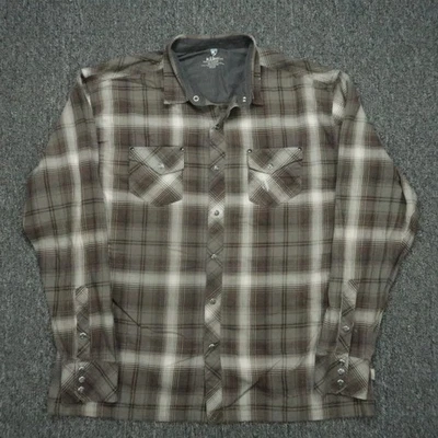 Camisa Kuhl Para Hombres Extra Grande Marrón A Cuadros Baja Perla A Presión Western Manga Larga * Foto 1 de 4