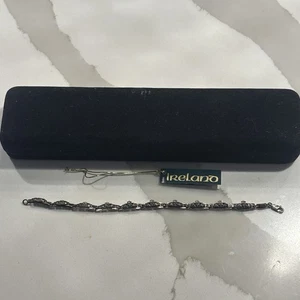 Bracciale Tennis Claddagh Vintage IRLANDA Argento 925 con Marcasiti e Pietre Verdi  - Foto 1 di 9