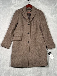 Lauren Ralph Lauren Coat Womens 8 Brown Wool Blend Broken Twill Reefer Classic - Picture 1 of 10