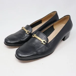 Salvatore Ferragamo Low Heel Loafer Pumps Black Leather Size 7.5C - Picture 1 of 7