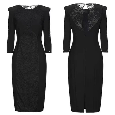 Vestido midi de encaje negro con abertura Elisabetta Franchi para mujer XS Abito Donna Foto 1 de 4