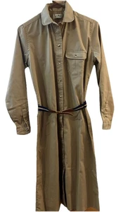 L L Bean Jeane Denim Safari Dress Khaki Tan Sz 8 Belted Minimalist - Picture 1 of 6