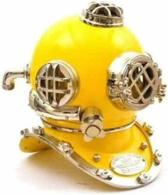 Casque de plongée 18'' US Navy Mark V marine profonde jaune brillant ancien l... - Photo 1/3