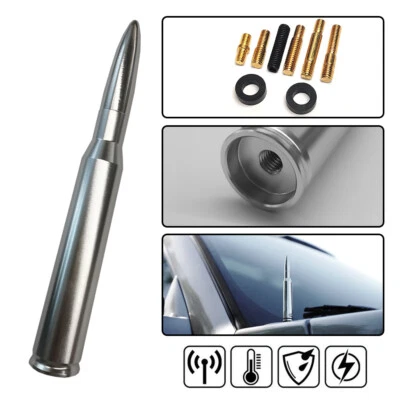 FOR FORD F150 F250 50 CAL CALIBER BULLET ALUMINUM SHORT ANTENNA CHROME SILVER - Image 1 of 4