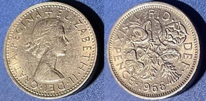 Great Britain 1966 6 Pence - Elizabeth II A on dot Sc-903 Copper-nickel XF+ #76 - Picture 1 of 2