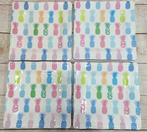 Cynthia Rowley New York Melamine Plates Set Of 4 Square Pineapples Pink Blue - Picture 1 of 4