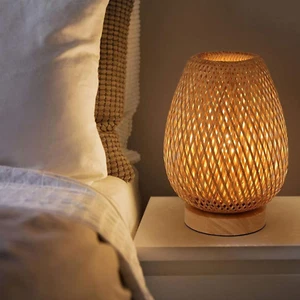 Handmade Bamboo Woven Table Lamp, 3 Color and Stepless Dimmable Small beside Lam - Picture 1 of 12
