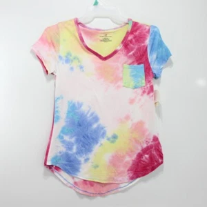 Bobbie Brooks Women Multicolor Tie Dye T Shirt VNeck Pullover Short Sleeve S NWT - Picture 1 of 6