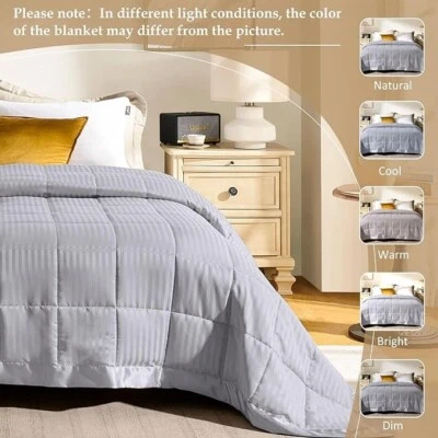 Manta Downluxe Doble Tamaño con Borde Satinado, Alternativa Plumón Ligero, Gris Foto 1 de 4