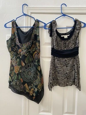 Lot Set Of 2 Max Studio, Silk E by Eci, Womens Tank Shirts Tops Beaded Small - Image 1 of 4
