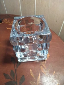 Vintage Crystal Glass 4.5" X 3.5" Square Shaped Candle Holder Hole 2.75" Dia - Picture 1 of 9